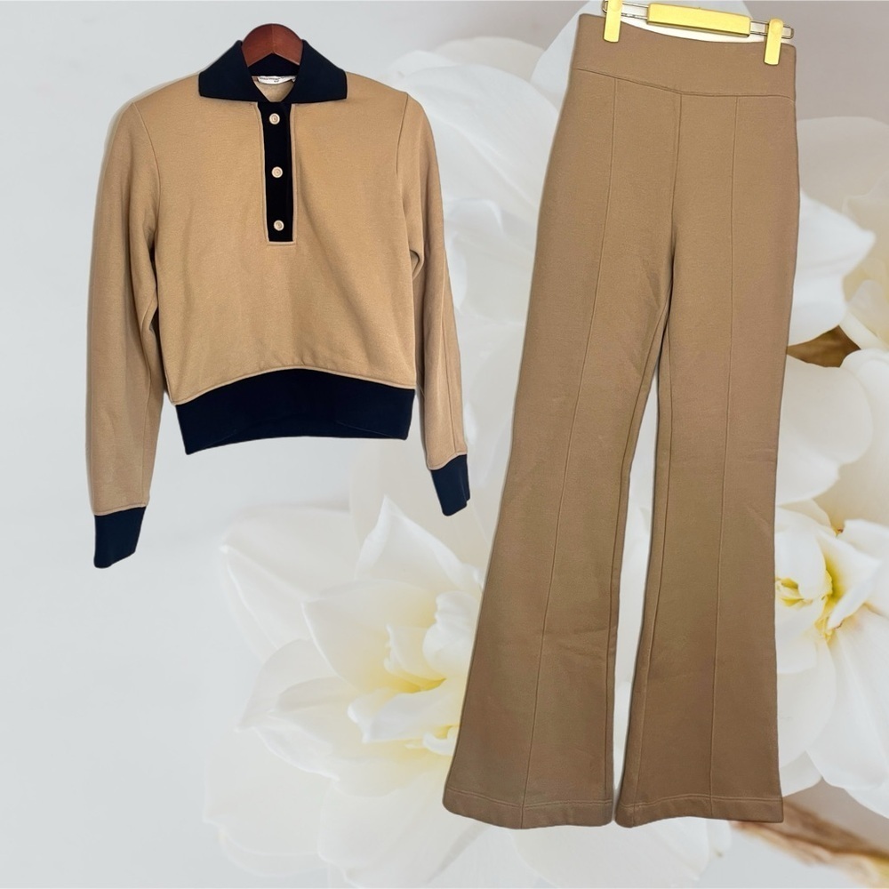 Maria Vittoria Paolillo MVP Tan Matching Long Sleeve Flare Pants Coord Set